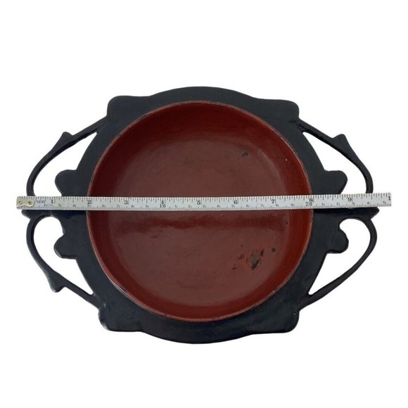 Antique Lacquered Pickled Tea Box Kyuok Ka Style Covered Dish Carved Out Handles - Picture 7 of 7